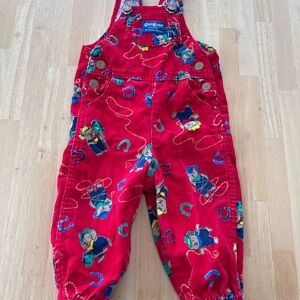 Vintage Oshkosh B’Gosh Red Cowboy Teddy Bear Corduroy Overalls 18 Mos